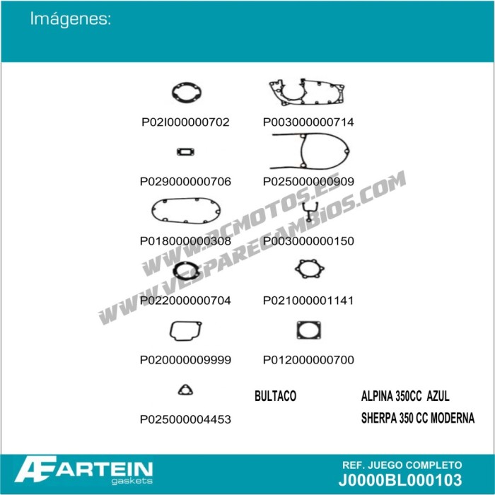 Kit  juntas Bultaco ALPINA 350 SHERPA 350